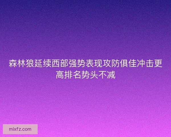 森林狼延续西部强势表现攻防俱佳冲击更高排名势头不减