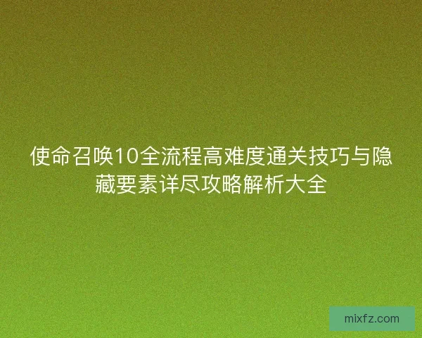 使命召唤10全流程高难度通关技巧与隐藏要素详尽攻略解析大全